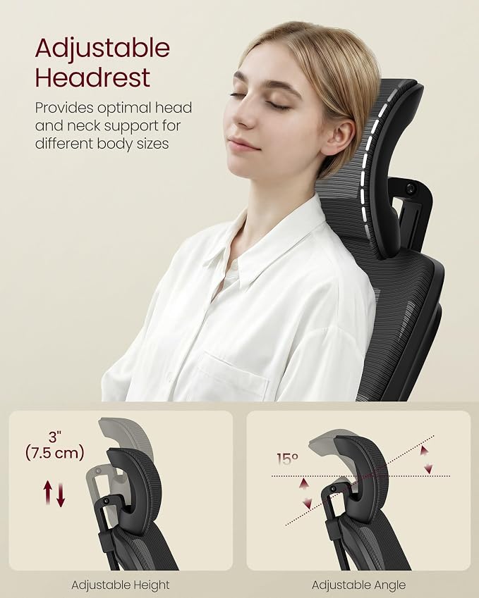VASAGLE Ergonomic Mesh Office Chairs with Adjustable Lumbar Support and Headrest, 90-105° Tilt Function, Wide Seat, Flip‑Up Armrests, Computer Desk Chairs for Home Office, Set of 2, Ink Black
