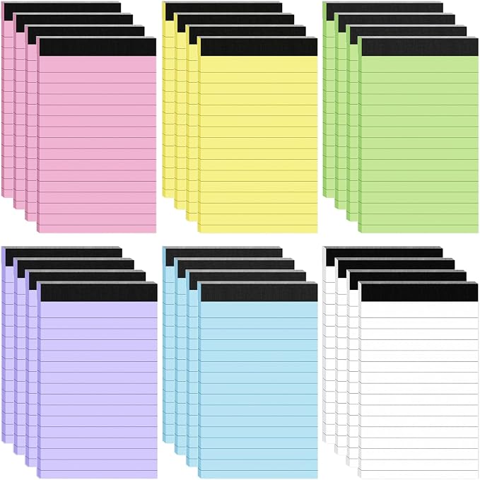 24 Pack Small Notepad Colored Note Pads 3x5 Mini Notepads Pocket Notepad | Server Note Pad Lined Paper for Office Supplies, 30 Sheet/Notepad, Desk Notepads Portable Memo Pads for Teacher School Home