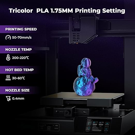 AMOLEN Silk PLA Filament 1.75mm, Triple Colors 3D Printer Filament Bundle, Shiny 3D Printer Filament Dimensional Accuracy +/- 0.02mm, Silk PLA Filament Fits for Most FDM 3D Printers, 200g X 4 Pack