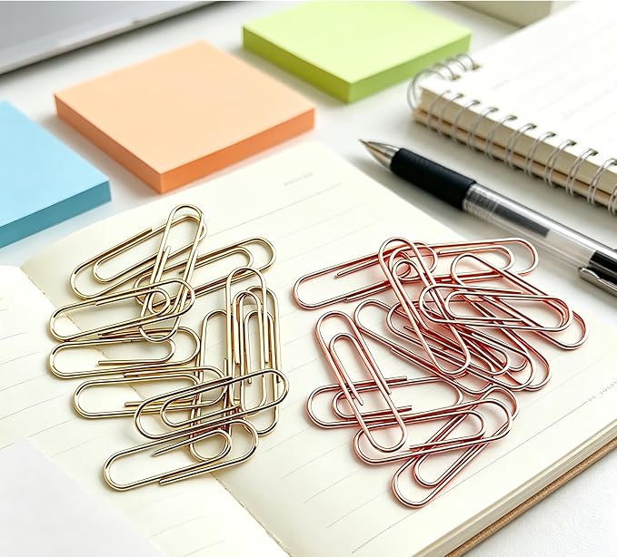 Gold Paper Clips, 120 Count, 1.1 Inch (28mm) Small Paperclips, Office Supplies for Documents, Files, Notes, and Bookmarks