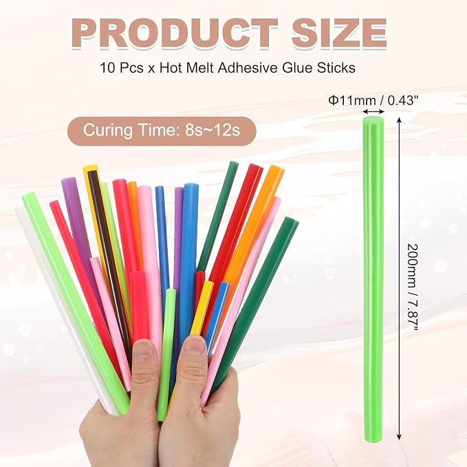 PATIKIL Hot Glue Sticks for Glue Gun, 10 Pcs Colored Hot Melt Adhesive Glue Sticks Bulk for DIY Projects Craft Art Decoration Home Repairs, Light Green (7.9" x 0.43")