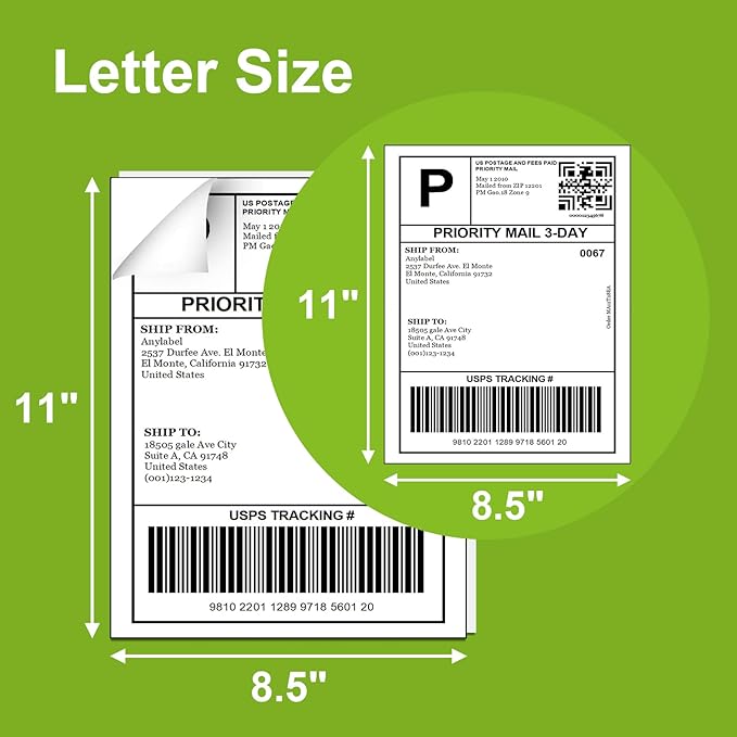 8.5" x 11" Full Sheet Label Sticker for Laser & Inkjet Printer - 1 Per Page Shipping Labels for Packages Permanent Adhesive, Full Page Shipping Labels (100 Sheets, 100 Labels)