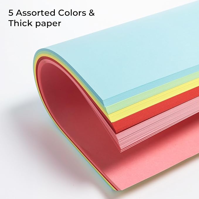M&G 100 Sheets Colored Copy Printing Paper 5 Assorted Colors, 8.3 X 11.7 in Construction Paper for Card Making Scrapbooking School Office DIY Craft
