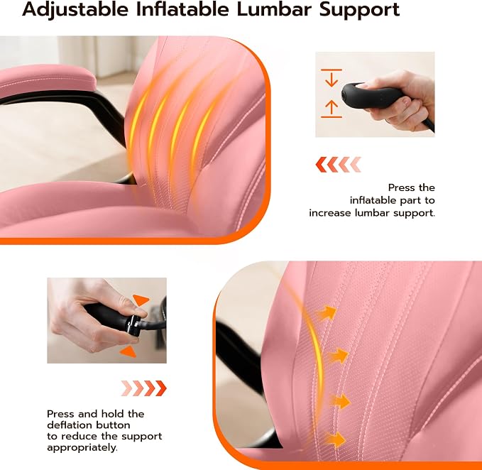 Ylzyxal Office Desk Chair, Ergonomic Computer Chair with Padded Flip-Up Arms and Adjustable Lumbar Support, PU Leather Executive Chair with Tilt Lock and 360° Swivel Rolling Wheels for Work, Study