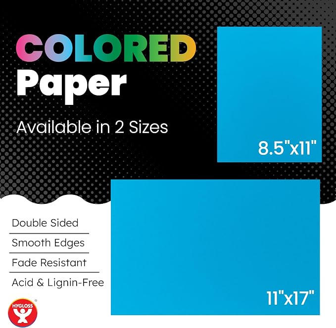 Hygloss Light Blue Colored Paper - 24 lb, 89 gsm, Acid-Free, Fade-Resistant, 11x17-Inch Ledger Size Color Copy Paper, 90 Sheets