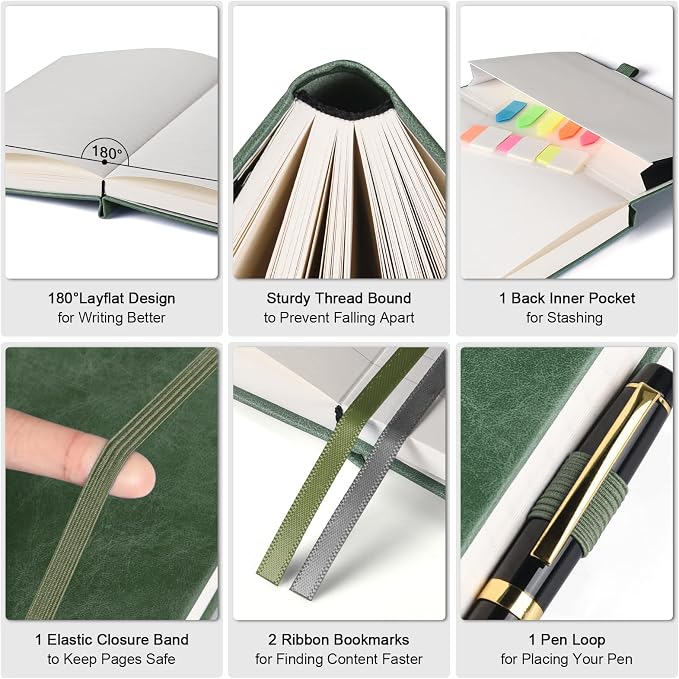 5 Pack College Ruled Notebook Bulk, A5, 312 Numbered Page Thick Journal Set | Cost-Effective 5 Pack 1600 Pages Total, 100gsm No Bleed Paper, Leather Hardcover, Lay-Flat, for Writing, Work, Employee Gifts