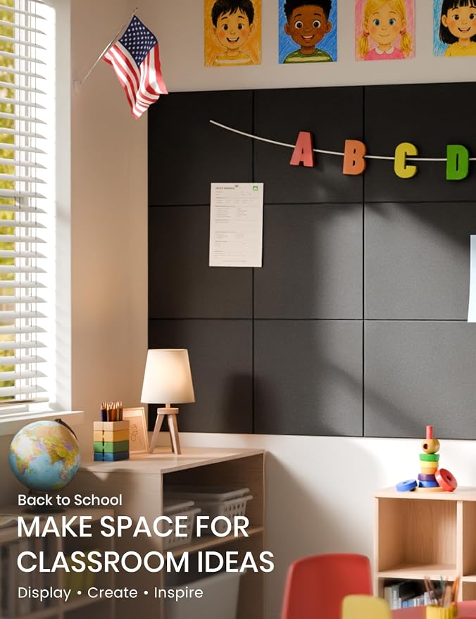 Fluxynara Felt Bulletin Board & Cork Board Alternative, Black | 36" x 24" Pin board, Removable Adhesive Tabs, Easy Install Without Wall Damage, For Home Office Decor