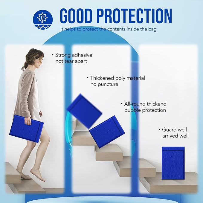 Fuxury Large Bubble Mailers 10.5x16" 500 Pack Royal Blue Padded Envelopes | Usable Size 10.5x15" Self Seal Waterproof Mailing Envelopes Bulk Padded Mailers for Clothing,Books,Small Business Packaging#5