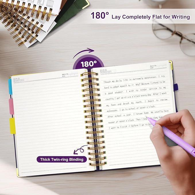 Hardcover Spiral Notebook Journal with Removable Dividers Tabs | 320 Pages, 5 Subject Notebooks College Ruled, 8"x10" Large B5 Leather for Work & School, Lined Journal for Women