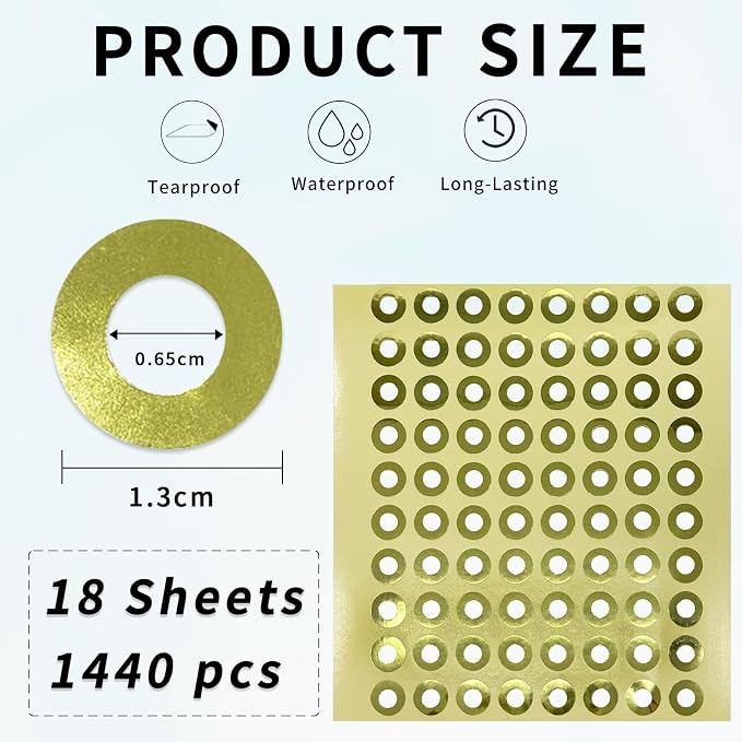 Hole Reinforcement Stickers Labels,Gold,Pack of 1440