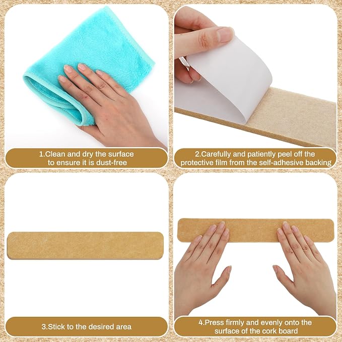 5 Pack Felt Bulletin Board Strips, 13x2 Inch Pin Board, Cork Boards | Self Adhesive, Includes 30 Pushpins, High-Density, Lightweight, for Wall Organiser, Home School Office Decor (Brown)