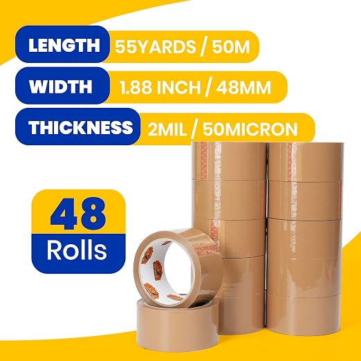 TAPEBEAR Brown Packing Tape 1.88Inch x 55 Yard Packaging Tape Refills | Heavy Duty Moving Tape for Boxes, Secure Sticky Seal Brown Tape for Shipping, Mailing & Storage, 48Rolls