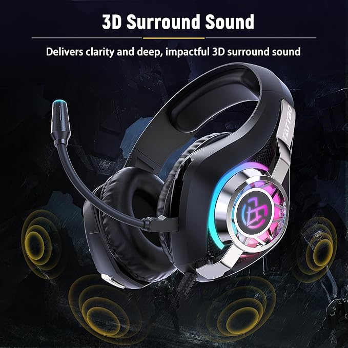 Tatybo Gaming Headset for Xbox One PC, Over-Ear Gaming Headphones with Surround Sound, Noise Canceling Mic