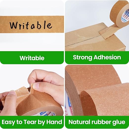 ADHES Kraft Paper Tape, 2 Inch x 60 Yards x 36 Rolls, Biodegradable Paper Packing Tape Writable & Uncoated Brown Shipping Tape for Shipping, Moving, Sealing