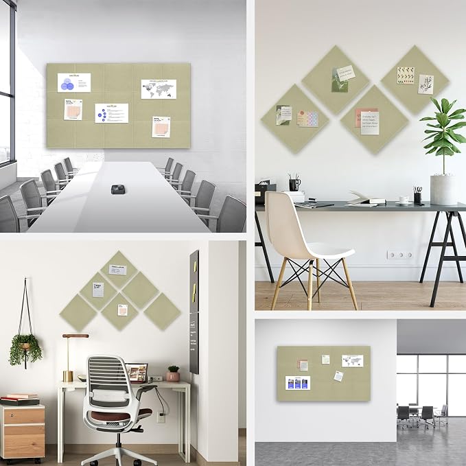 48" x 36" Large Felt Bulletin Board 1/2" Thick, Sage Green | 12 Pack Felt Tiles, Cork Board Alternative, 60 Adhesive Tabs, Pin Board for Home Office Decor with Easy Install