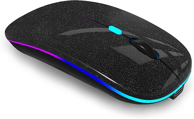 Wireless Bluetooth Mouse Rechargeable Laptop Mice with LED Lights Silent Slim Use(BT5.2 and 2.4G Portable USB Receiver)Dual Mode Computer Mouse for Laptop/iPad/Tablet/Apple/PC/Mac(Pearl Black)