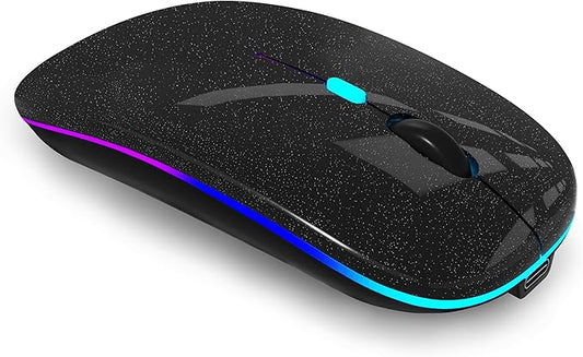 Wireless Bluetooth Mouse Rechargeable Laptop Mice with LED Lights Silent Slim Use(BT5.2 and 2.4G Portable USB Receiver)Dual Mode Computer Mouse for Laptop/iPad/Tablet/Apple/PC/Mac(Pearl Black)