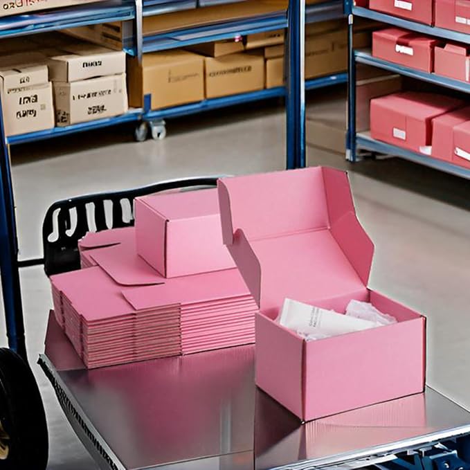 7x5x4 inch Pink Shipping Boxes for Small Business- Set of 25 | Sturdy ECT 32 Corrugated Cardboard Mailer Boxes, Easy Assemble for Packaging, Mailing, Gift