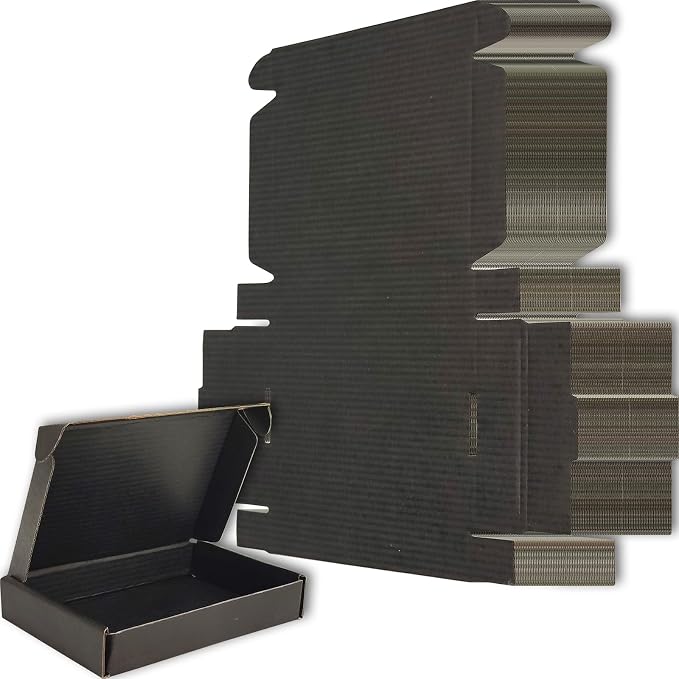 6x4x1 Shipping Boxes Set of 50, Black Mailer Corrugated Cardboard Box | for Packaging, Literature, Packing, Mailing, Storage, Small Business, Moving, Gift, Supplies, Quick Fold, Tab Locking