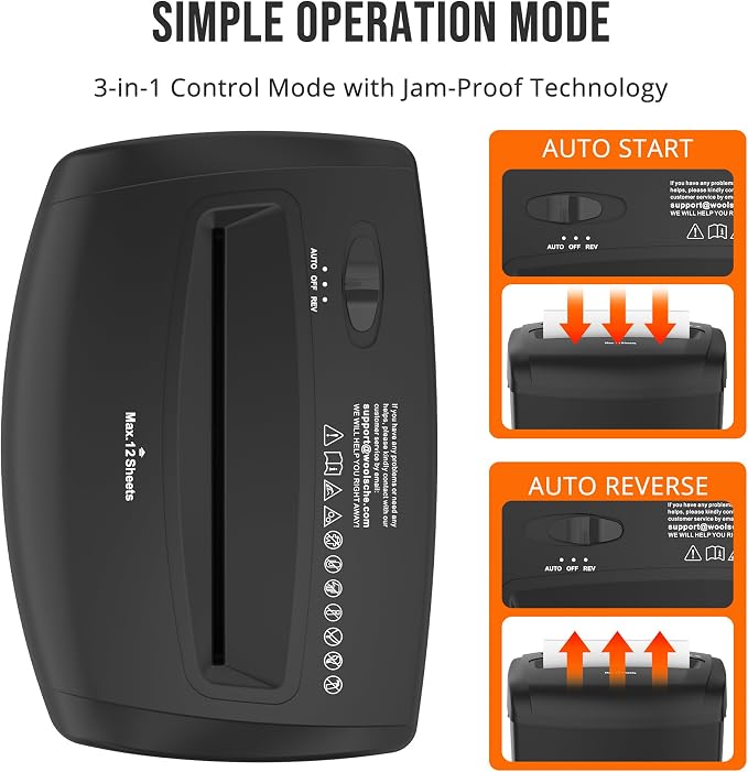 Suntiko 12 Sheet Home Office Cross Cut Shredder Black | P-4 Security Level, Jam-Proof System, 6.6Gal Bin, Shredder for Paper/Credit/Card/Mail，ETL Certified