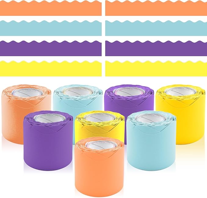 8 Rolls 262.4 Ft Bright Bulletin Board Borders Set - Decorations for Office, School Classroom Decor, Teachers & Home DIY - Posters & Birthday Parties - Board Trim （Vivacity Color）