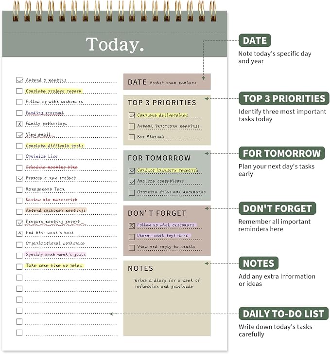 104 Pgs To Do List Notepad, 52 Undated Sheets Duplex-printed | 6.5“×9.8” Daily Planner For Work Home School Office Desk Accessories Supplies & Goal Setting Tasks -Green