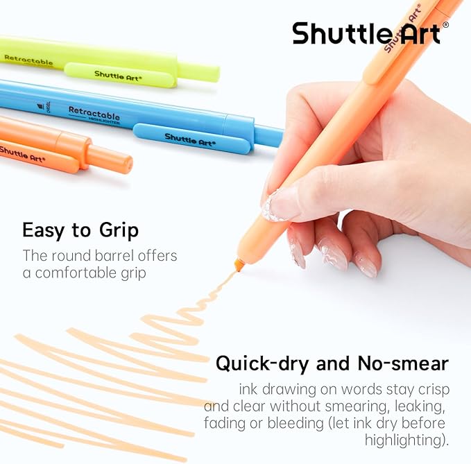 Shuttle Art Retractable Highlighters Assorted Colors, 12 Colors(6 Pastel & 6 Neon)Chisel Tip Fluorescent Markers, Quick-Dry Aesthetic Highlighter Pens for Kids Teens Adults, Perfect for School Office
