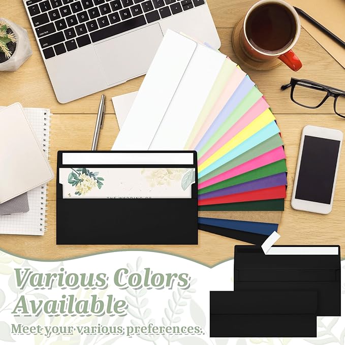 Mulbozy 50 Pcs Black #10 Business Envelopes, Self Seal Standard Envelopes, Windowless Business Mailing Envelopes for Office, Checks, Letters, Invoices, Statements, Wedding, Size 4-1/8 x 9-1/2 inch