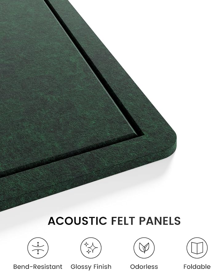 Fluxynara 35.4" x 23.6" Bulletin Board, Pine Green | Cork Board Alternative with 12 Removable Adhesive Tabs, Foldable Felt Pin Board for Home, Office, Classroom & Dorm