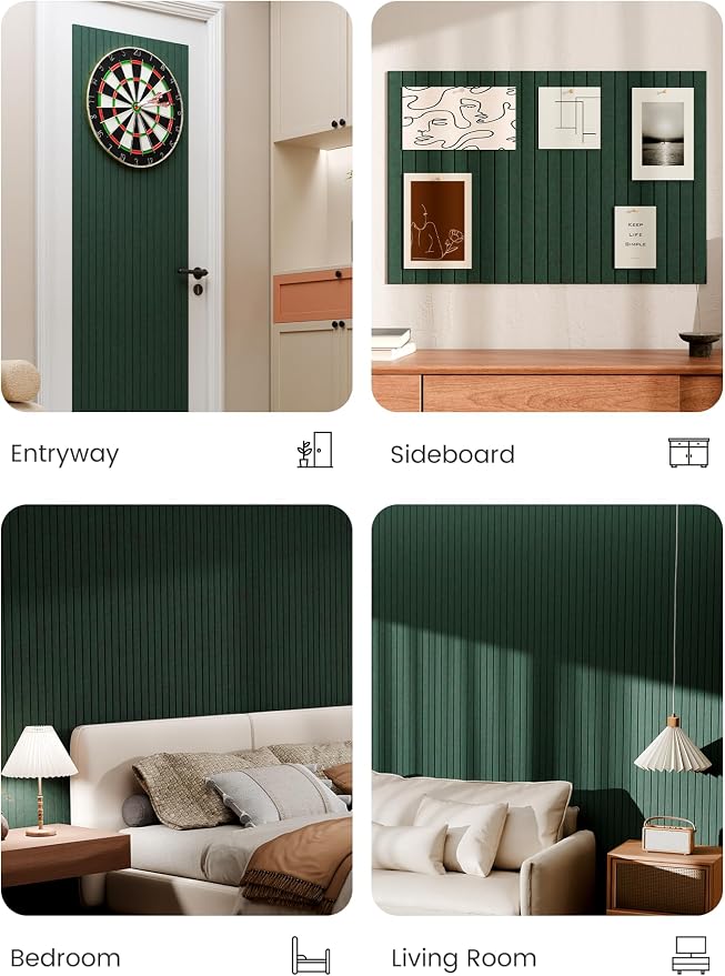 Bumusty 36"x 24" Large Felt Bulletin Board Tiles,Pine Green | 6-Pack Cork Board Alternative, Wall Decor, 30 Pushpins, 30 Adhesive Tabs, Vision Board, Office, Classroom, Home, Dorm