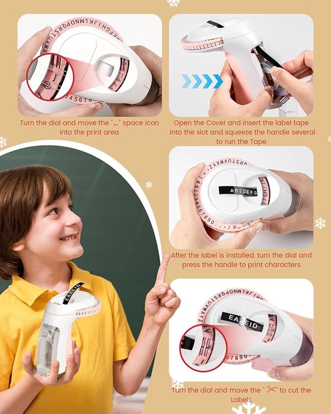 Pink Embossing Label Maker Manual, Handheld Embossed Label Maker with 3 Black Tapes 3/8Inch, Vintage Retro Embosser Labeler for DIY Scrapbooking, Kids Teachers Practical Gift, Home & Office Use