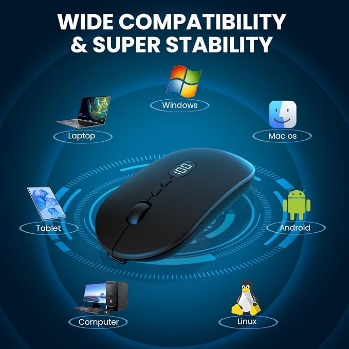 MAGIC-REFINER X1 Wireless Computer Mouse with Battery Level Visible, Black | 2.4G Portable, Ultra Slim USB Mouse, Silent Click, 1600 DPI for Win/Mac/PC/Laptop/Computer/Office/Travel