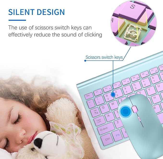 Wireless Keyboard and Mouse Ultra Slim Combo, TopMate - Blue Purple | 2.4G Silent Compact 2400DPI Mouse and Scissor Switch Keyboard Set with Cover, Batteries Included, for PC/Laptop/Windows/Mac