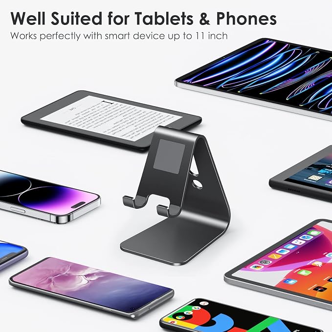 OMOTON C1 Upgraded Aluminum Cell Phone Stand for Desk, Durable Phone Dock | Protective Pads Cellphone Dock for iPhone 17/16/15/14/13 Pro Max Air, iPad mini, Android Smartphones - Black