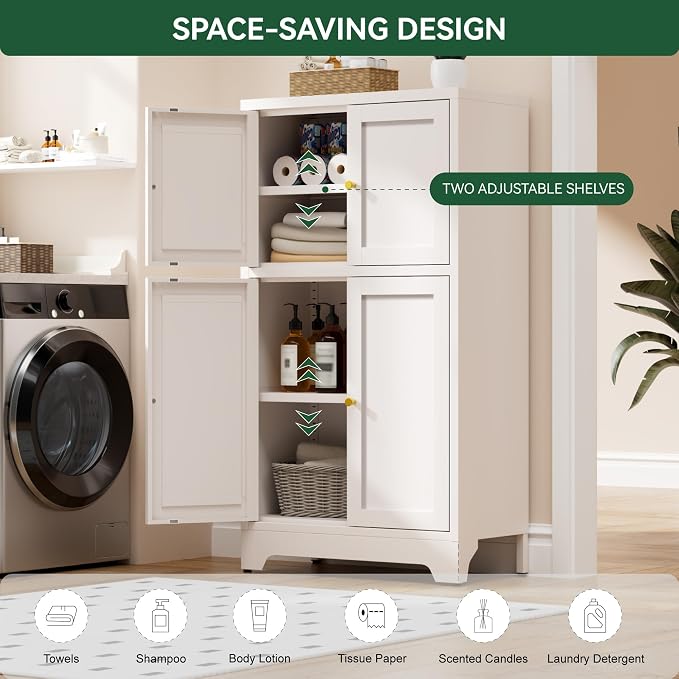 Bevivog Metal Locker Storage Cabinet,Home Accent Cabinets with 4 Doors and 2 Adjustable Shelves, Sideboard Coffee Bar Cabinets Small Pantry for Entryway, Bathroom, Kitchen,Living Room,Hallway