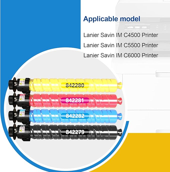 IMC4500 IMC5500 IMC6000 High Yield Toner Cartridge Compatible with Savin Lanier IM C4500 IM C5500 IM C6000 Printer Replacement for Ricoh 842279 842280 842281 842282 Black Cyan Magenta Yellow 4Pack