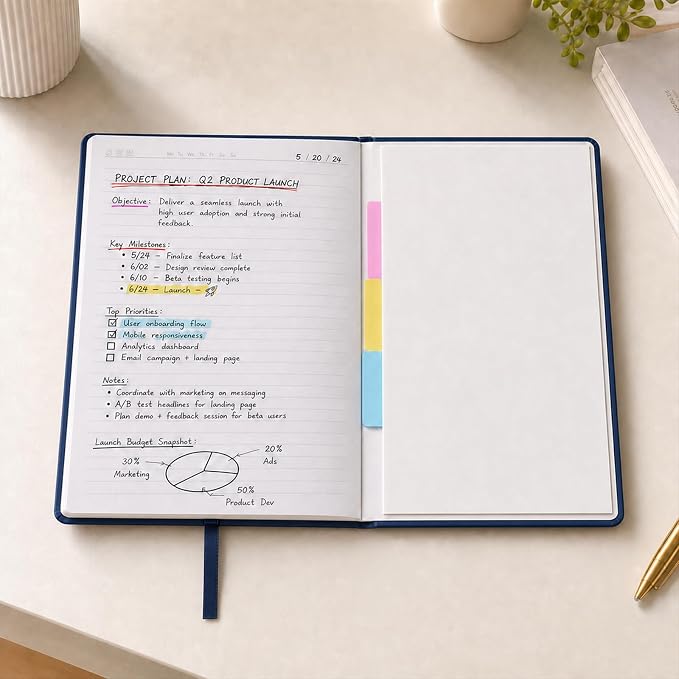 Hardcover-Journal-Notebooks, A5 Lined Journals Notebook for Writing 200 Pages, 8.2 x 5.5 inch, Classic Ruled Notebooks for Work/Travel/College (Navy Blue- 6 Pack)