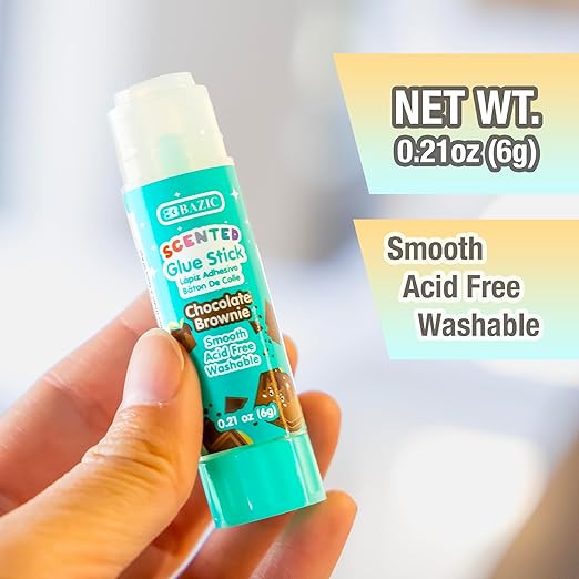 BAZIC Products Scented Glue Sticks, Washable, Assorted Scents 6 Grams, Smooth All Purpose Acid Free Clear Glue Stick for Photos Paper Kids Students at Home School Office (4/Pack), 24-Pack