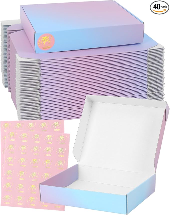 10x8x2 Shipping Boxes 40 Pack, Purple Gradient Mailer Packaging Box, Corrugated Cardboard Boxes for Gift Small Business Literature