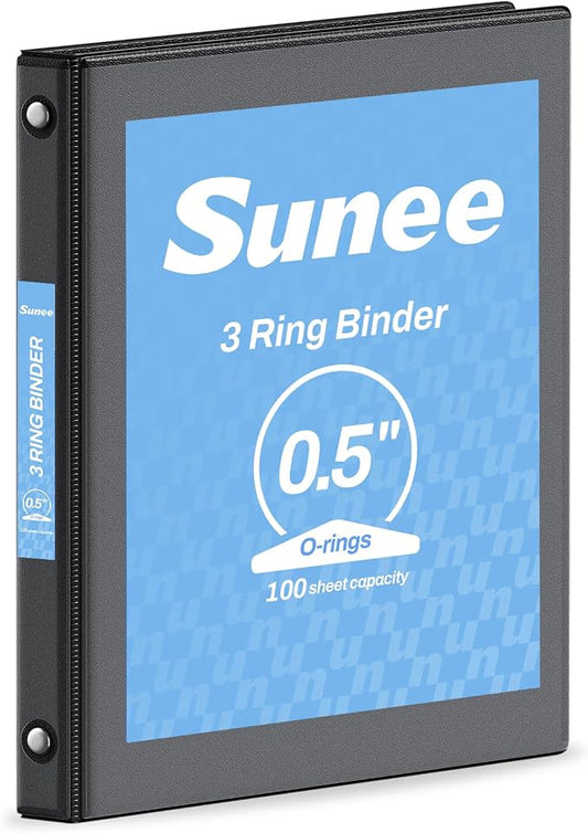 SUNEE 3 Ring Binder 1/2 Inch 1 Pack, Clear View Binder Three Ring PVC-Free (Fit 8.5x11 Inches) for School or Office Supplies, Black