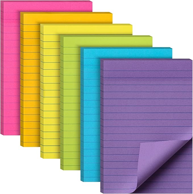 Mr. Pen- Lined Sticky Notes 4x6, 6 Pads, 60 Sheets/Pad, Assorted Colors, Sticky Notes with Lines, Sticky Note Pads, Colorful Sticky Notes, Mr Pen Sticky Notes, Stocky Notes for Bible Journaling