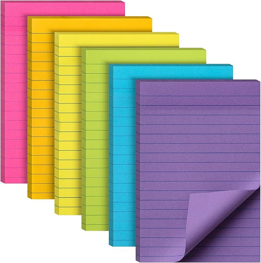 Mr. Pen- Lined Sticky Notes 4x6, 6 Pads, 60 Sheets/Pad, Assorted Colors, Sticky Notes with Lines, Sticky Note Pads, Colorful Sticky Notes, Mr Pen Sticky Notes, Stocky Notes for Bible Journaling
