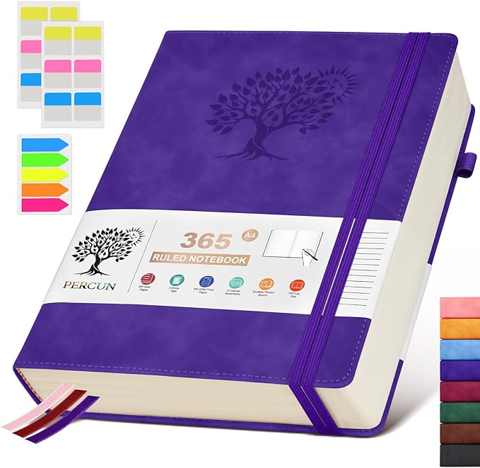 A4 Lined Journal Notebook，365 Page Large Leather Journals for Writing Women Men，Hardcover Notebook with 100Gsm Thick Pages for Travel，Work，School，College Ruled, Daily Diary (8.5" x 11.4")