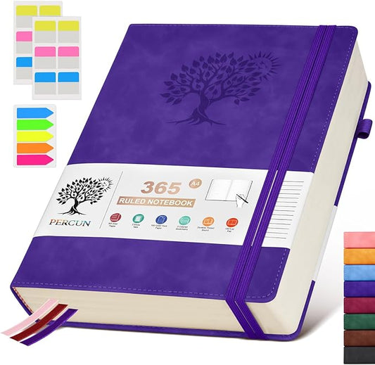 A4 Lined Journal Notebook，365 Page Large Leather Journals for Writing Women Men，Hardcover Notebook with 100Gsm Thick Pages for Travel，Work，School，College Ruled, Daily Diary (8.5" x 11.4")