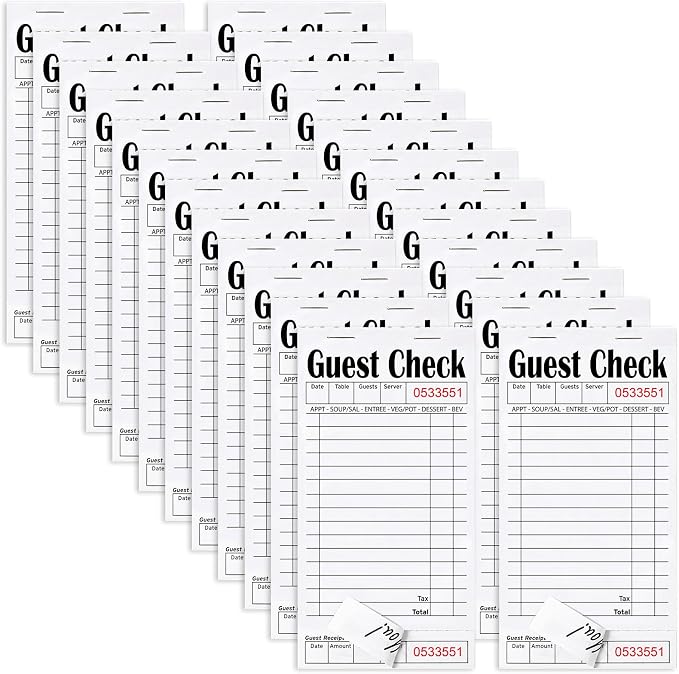 ZPARIK 24 Pack Guest Checks Books for Servers Server Note Pads, White | 24 Pack Guest Checks with 50 Sheets Per Book, Multiple Colors, Waitress Notepad for Restaurants, Perfect for Servers