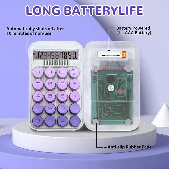 Cute Calculator, Mechanical Switch Calculator,Calculators Desktop 10 Digits,Desk Calculators with Big Buttons and LCD Display,Battery Power, Ideal for School Home Office Basic Purple