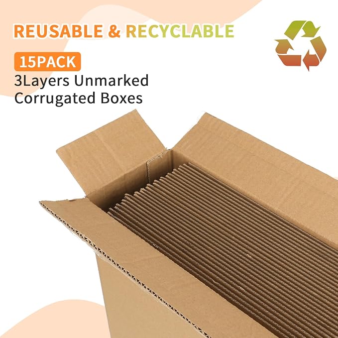 Rempry Brown 12x12x3 Shipping Boxes Set of 15, Corrugated Cardboard Box for Mailing, Packaging Small Business, Kraft Mailer Gift Boxes