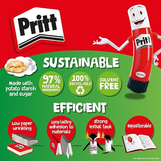 Pritt Stick Glue Solid Washable Non-Toxic Large 43G Ref 1456072 [Pack of 5]