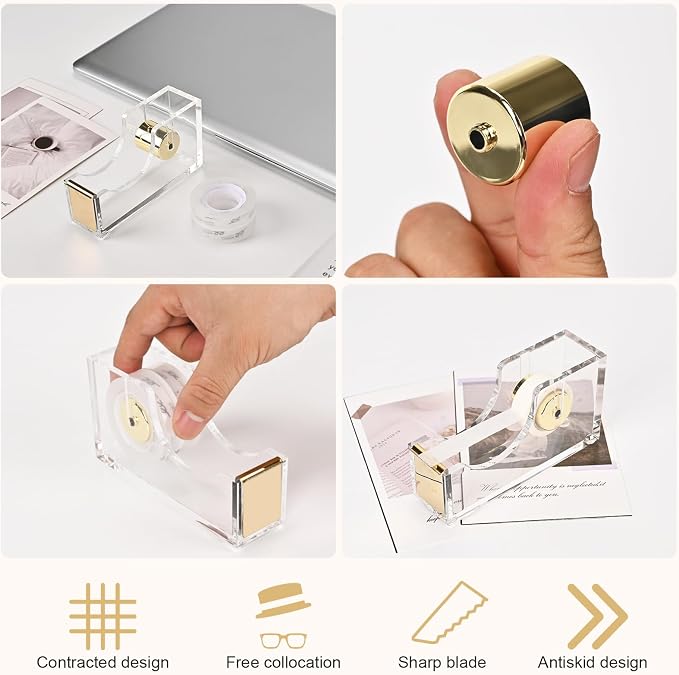 Gold Desktop Tape Dispenser Acrylic Office Tape Cutter for School Supplies | Acrylic, Office Tape Cutter, For School Supplies
