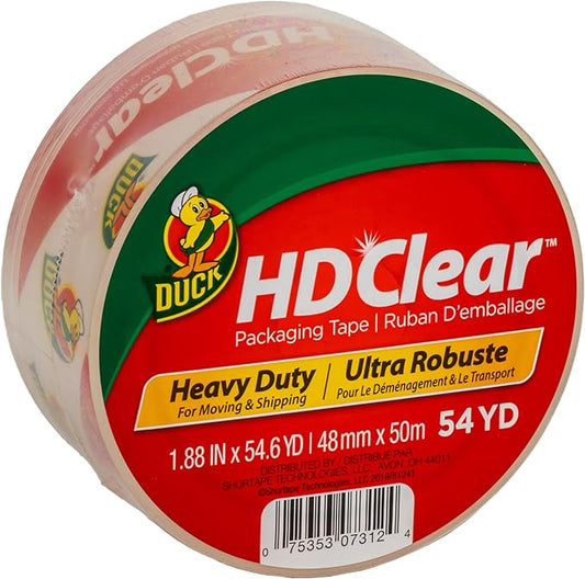 Duck HD Clear Packing Tape - 1 Roll of Strong Heavy Duty Packing Tape for Shipping and Moving, Boxes and Packaging - 1.88 In. x 54.6 Yards - Clear (297438)